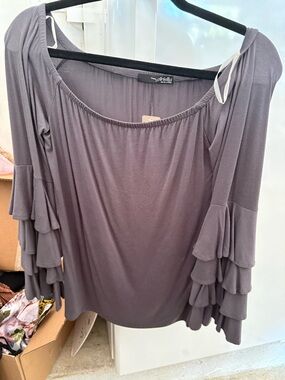 Ariella Women's Tiered Bell Sleeve Top in Slate Gray nwt size large